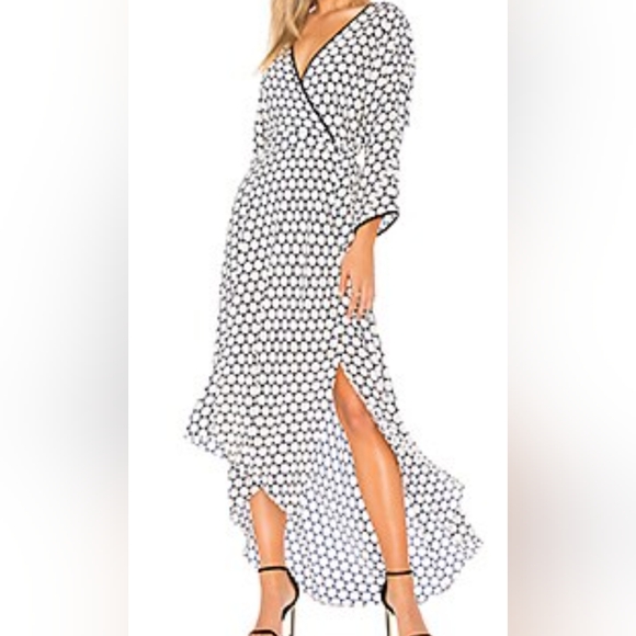 New. Asymetric Polka Dot Black/ Ivory Wrap 100% Silk Maxi Dress. - Picture 1 of 12